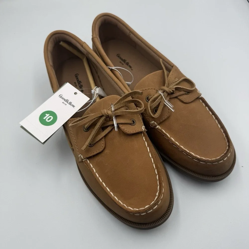 Goodfellow & Co Bennett Boat Shoes Men's Size 10 Cognac Leather NWT